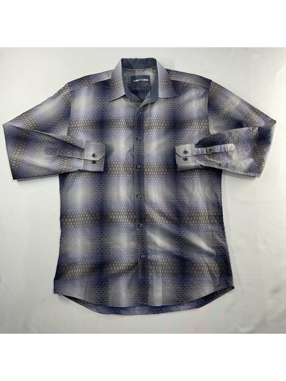 Johnston Murphy Men's Dress Shirt L Geo Tailored Fit Gray Long Sleeve Flip Cuff